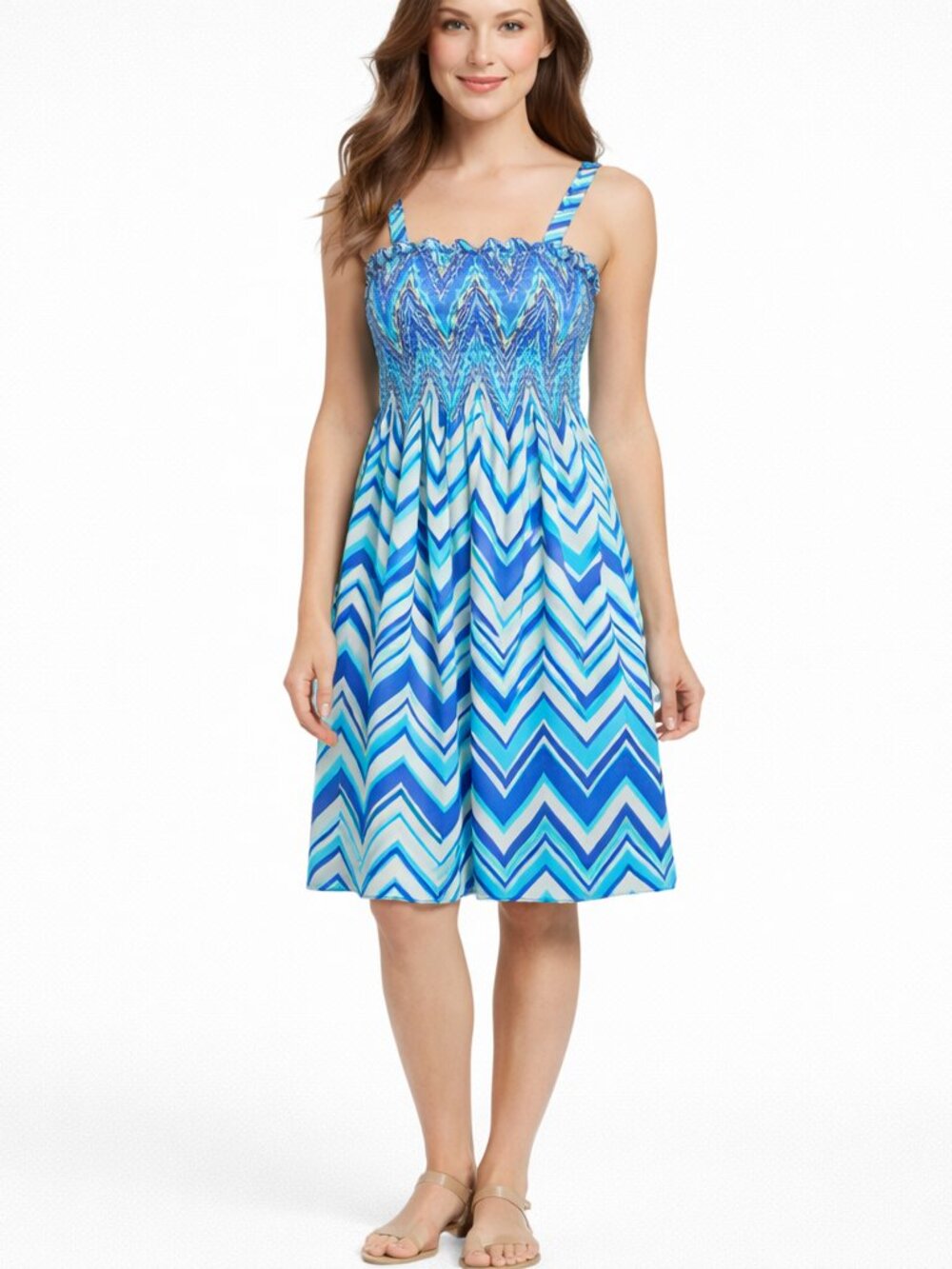 American Fashion Jr.Miss S/M Boho Chevron Print Aqua Sundress